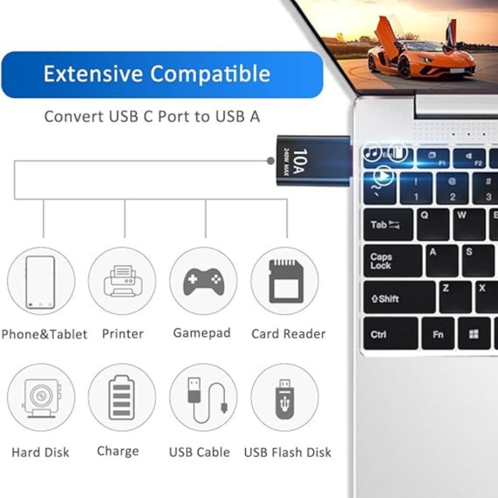 محول USB-C إلى USB - موصل USB Type C (ذكر) إلى USB 3.2 (أنثى) محول OTG لنقل البيانات والشحن وربط منافذ Type C وUSB A –