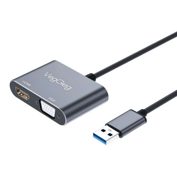 محول 2 في 1 USB 3.0 إلى HDMI و VGA مع مخرج مزدوج بدقة 1080P