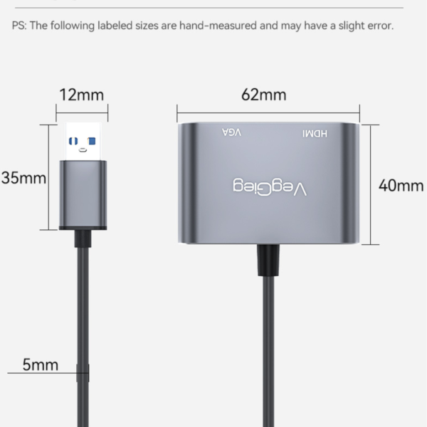 محول 2 في 1 USB 3.0 إلى HDMI و VGA مع مخرج مزدوج بدقة 1080P