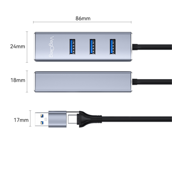 محول  USB A و TYPE C إلى 4 منافذ