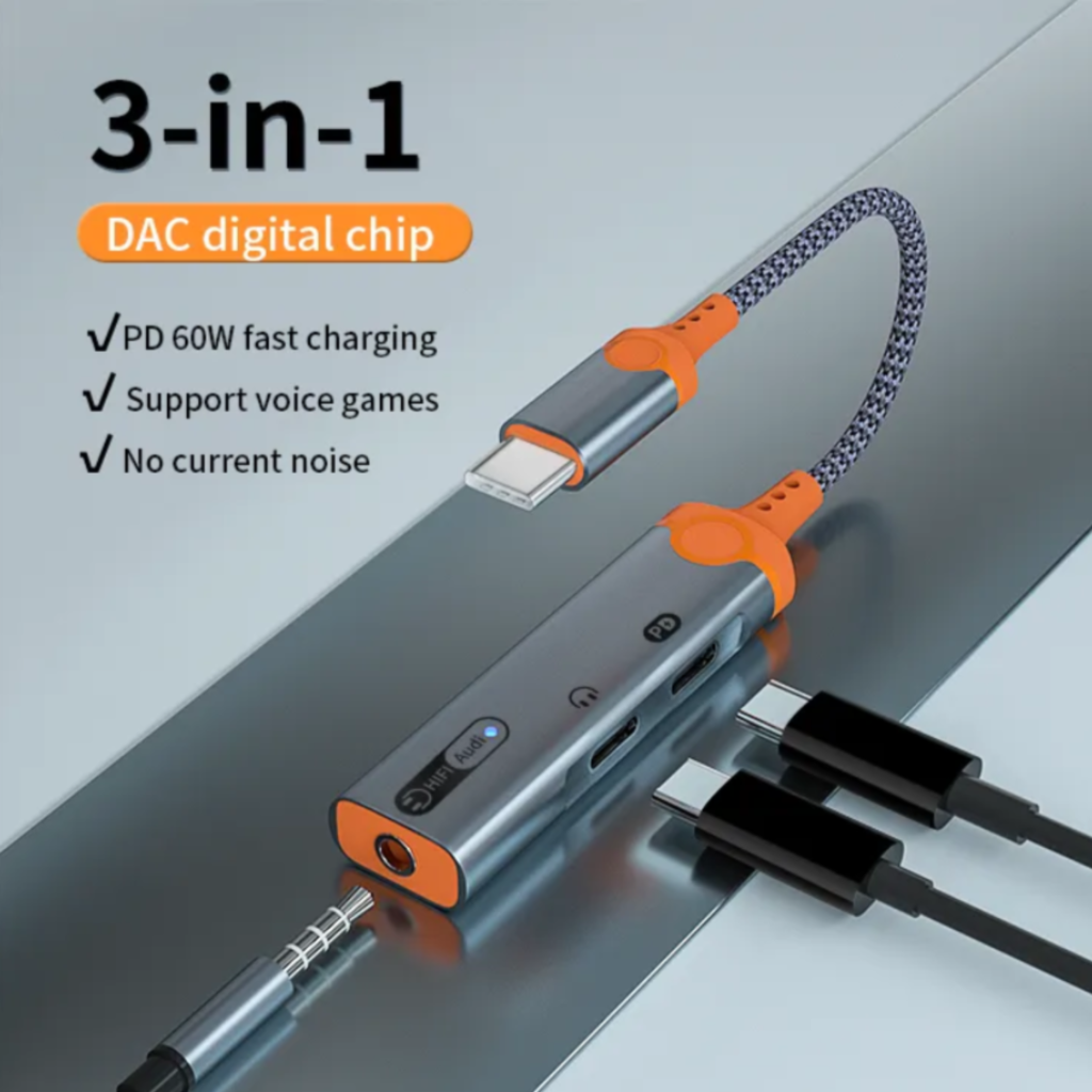 محول 3 في 1 من تايبسي إلى سماعة اواكس وسماعة تايبسي وشحن هاتفك