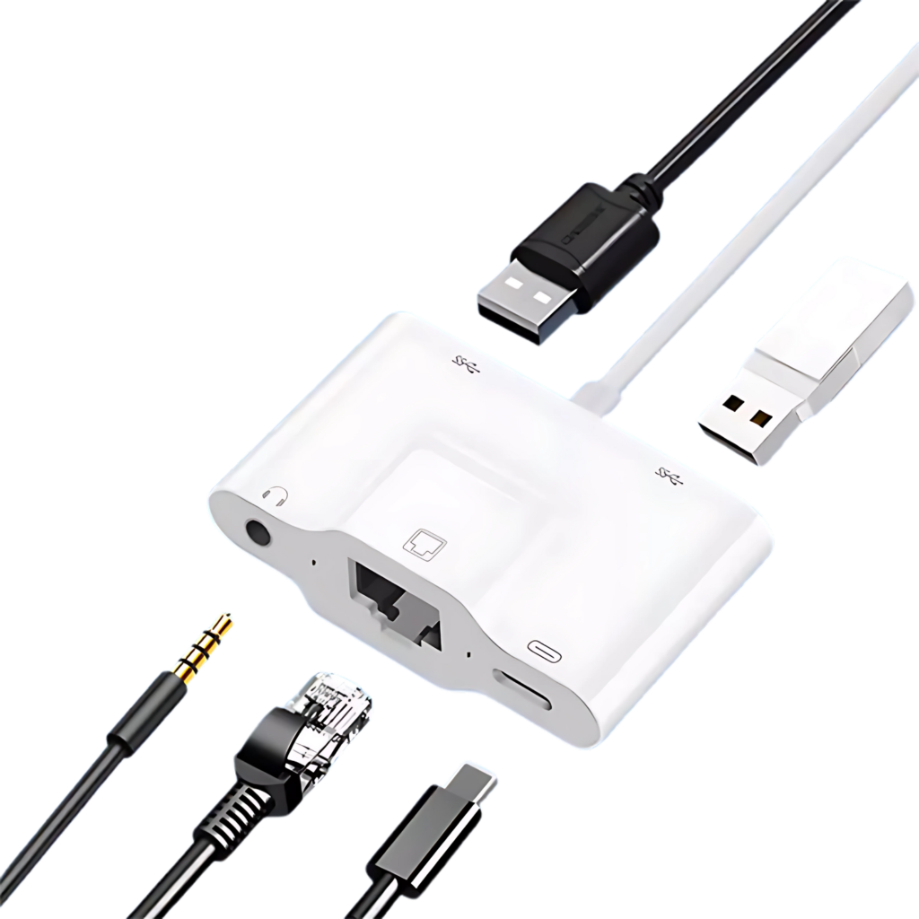 أدابتر Type-C إلى مخرج صوت 3.5mm + إيثرنت + شحن سريع + 2 USB