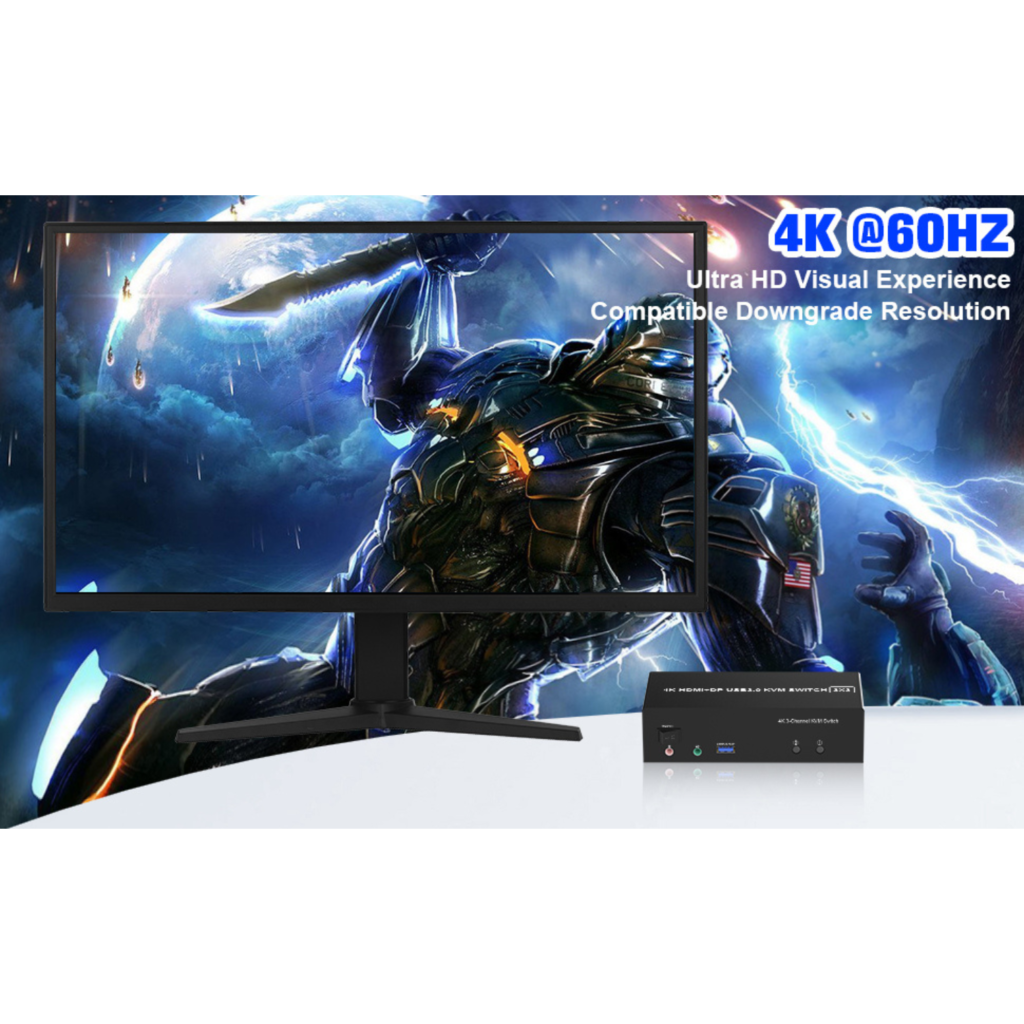 سويج Rytaki Pro KVM Switch Rytaki Pro KVM Switch (HDMI + 2 DisplayPort)  دعم 3 شاشات مع USB 3.0