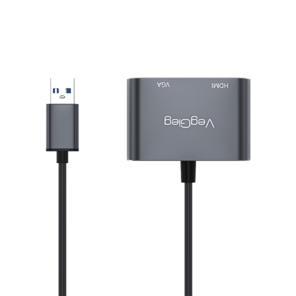 محول 2 في 1 USB 3.0 إلى HDMI و VGA مع مخرج مزدوج بدقة 1080P