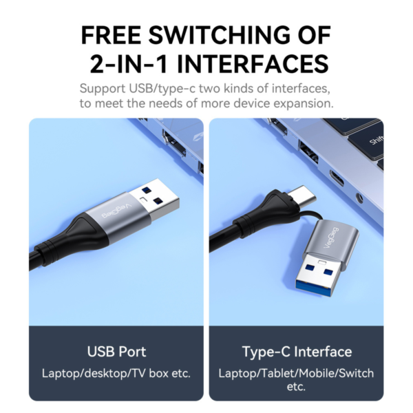 محول  USB A و TYPE C إلى 4 منافذ