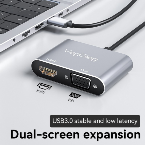 محول 2 في 1 USB 3.0 إلى HDMI و VGA مع مخرج مزدوج بدقة 1080P