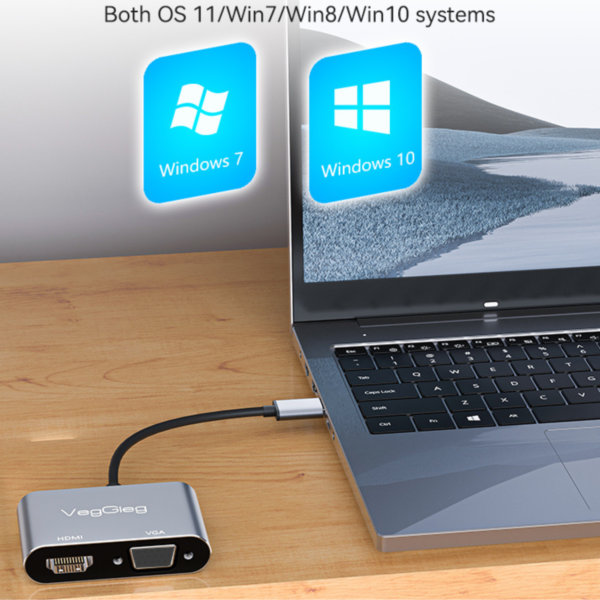 محول 2 في 1 USB 3.0 إلى HDMI و VGA مع مخرج مزدوج بدقة 1080P