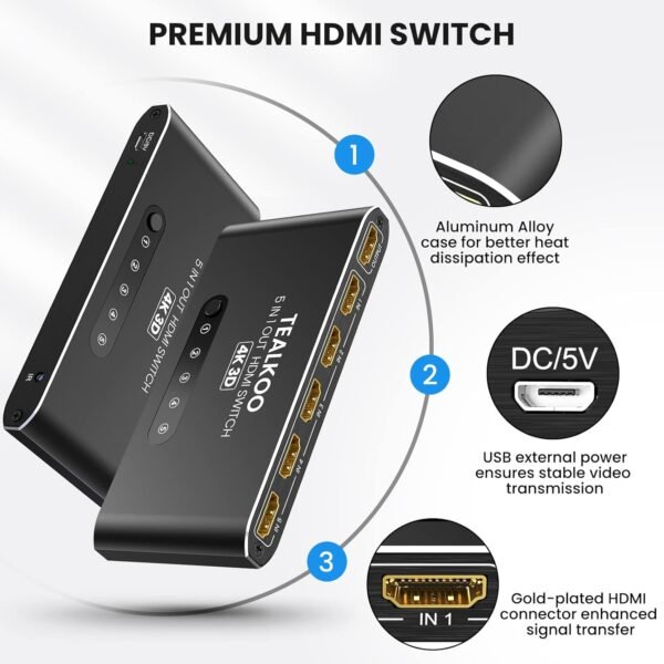 سويج TealKoo HDMI Switch 5 in 1 Out