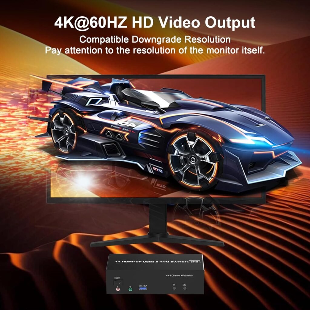 سويج Rytaki Pro KVM Switch Rytaki Pro KVM Switch (HDMI + 2 DisplayPort)  دعم 3 شاشات مع USB 3.0