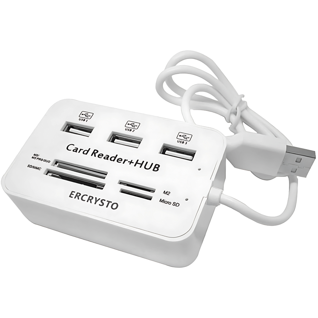 قارئ الكروت مع موزع USB 3 منافذ ( كارد ريدر )