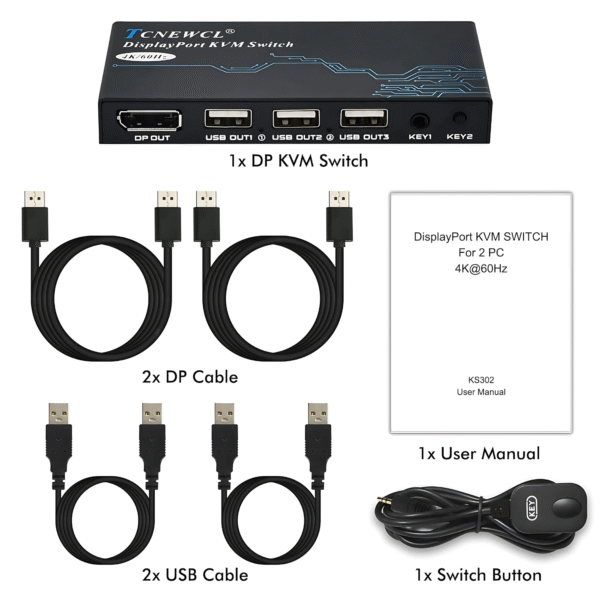 جهاز TCNEWCL – KVM بمنفذي DisplayPort