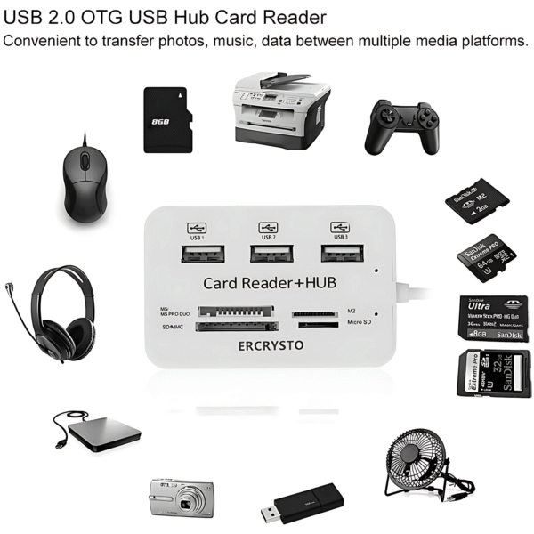قارئ الكروت مع موزع USB 3 منافذ ( كارد ريدر )