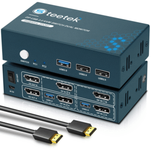 محوّل Steetek USB 3.0 KVM Switch Dual Monitor DisplayPort