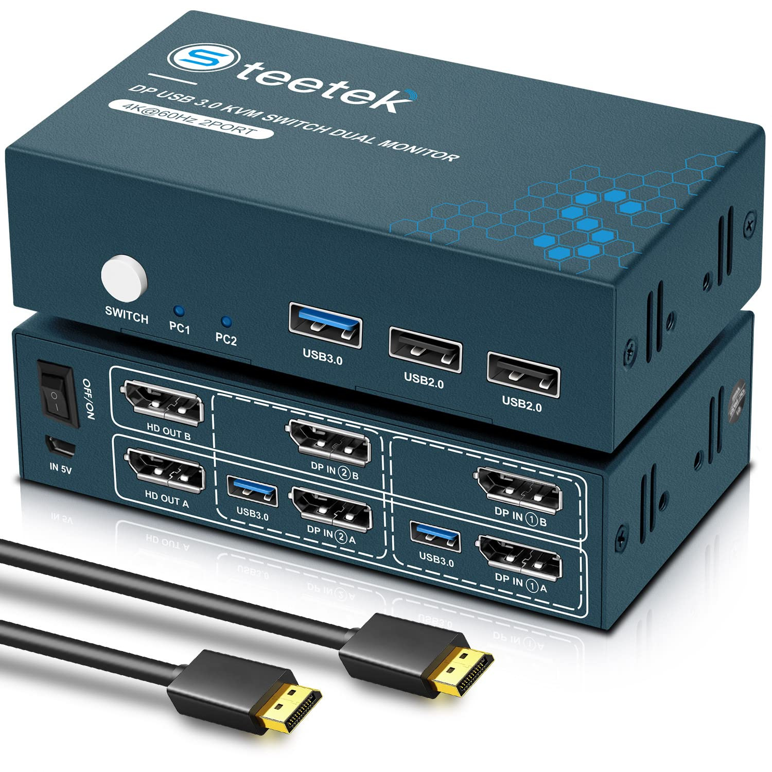 محوّل Steetek USB 3.0 KVM Switch Dual Monitor DisplayPort
