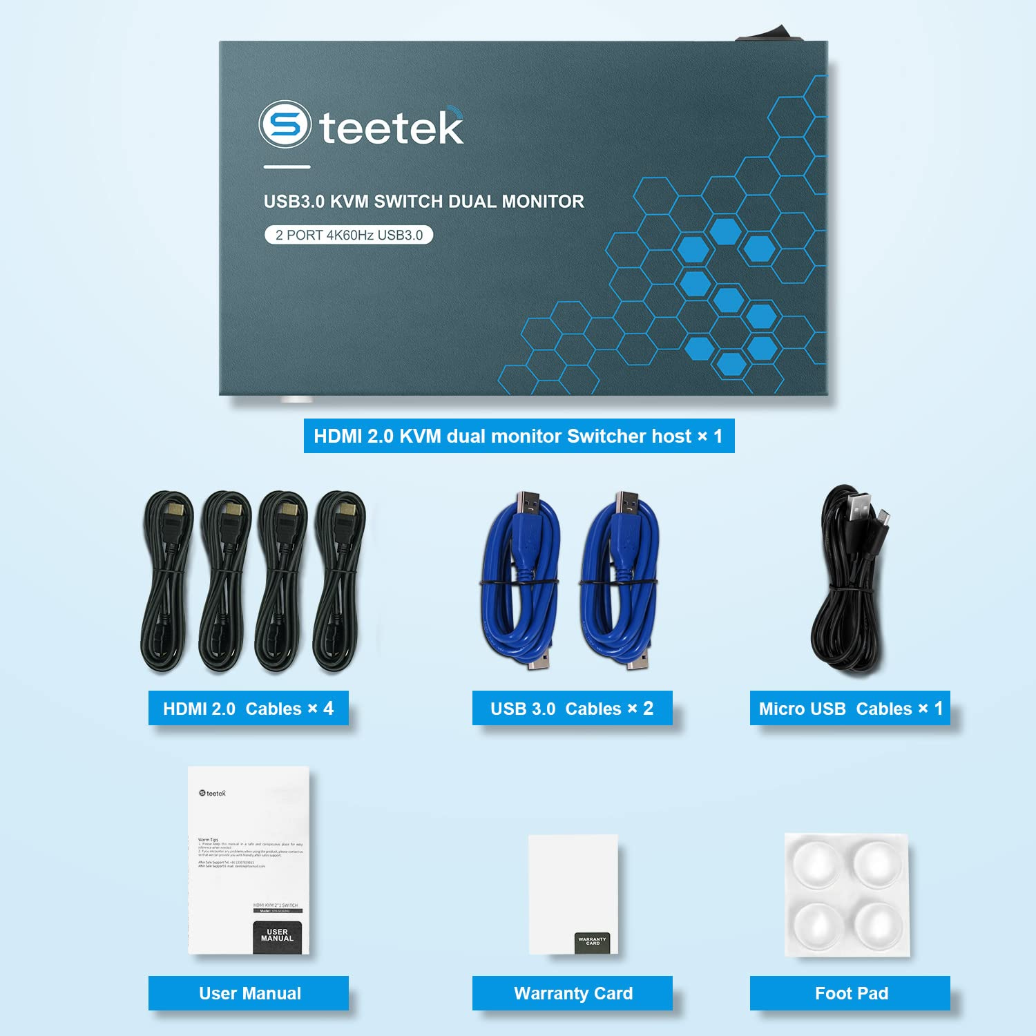 محوّل Steetek USB3.0 KVM لشاشتين – بدقة 4K وبمنفذي USB 3.0