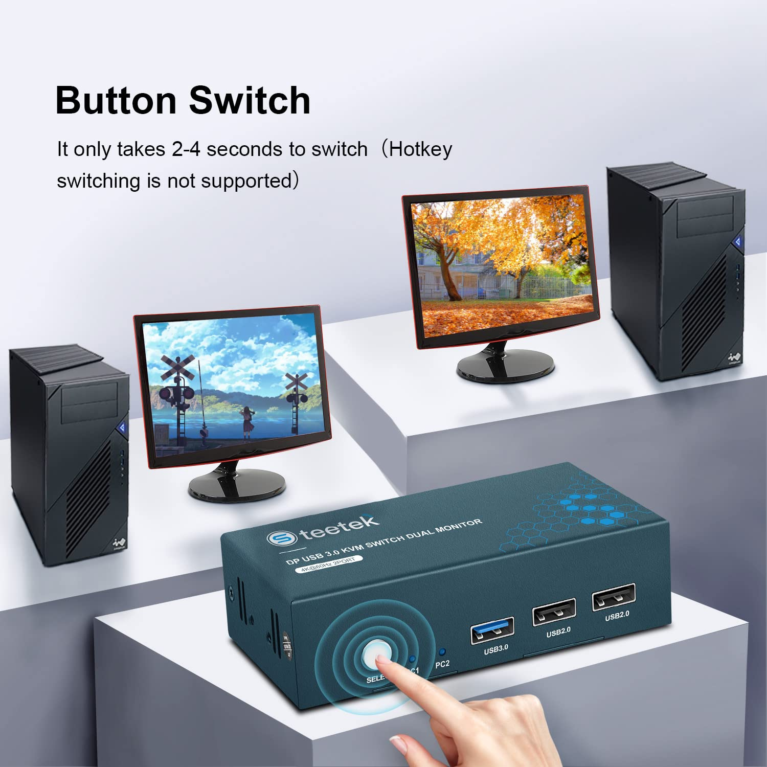 محوّل Steetek USB 3.0 KVM Switch Dual Monitor DisplayPort