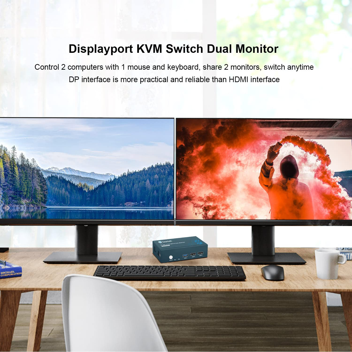 محوّل Steetek USB 3.0 KVM Switch Dual Monitor DisplayPort - الصورة 3