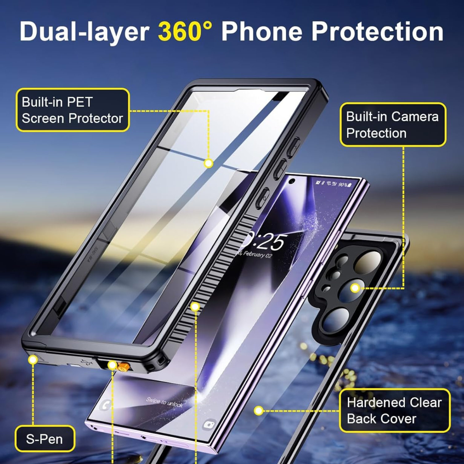 غطاء Beeasy المقاوم للماء والصدمات لهاتف Samsung Galaxy S24 Ultra (6.8 إنش)