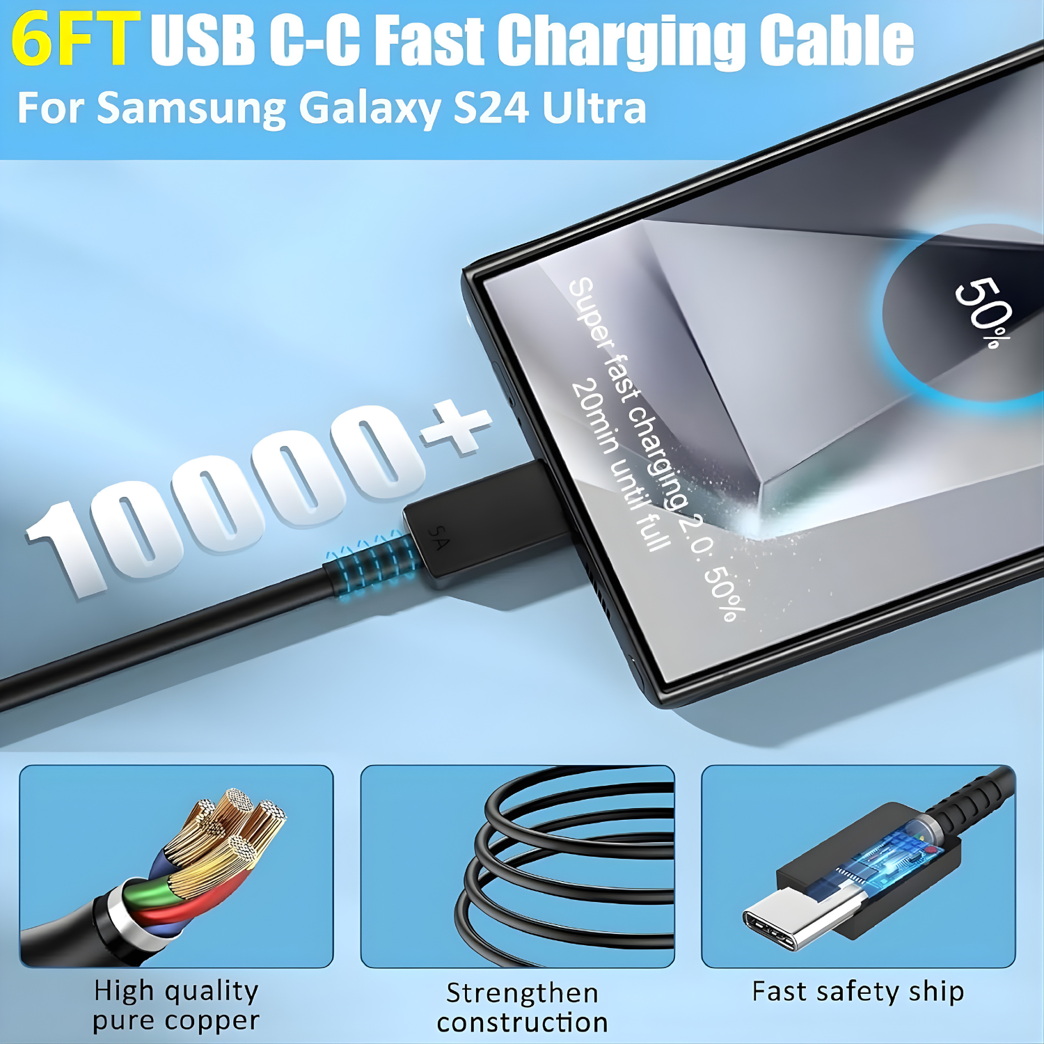 شاحن فائق السرعة 45 واط USB-C مع كيبل شحن نوع C (طول 1.8 متر)