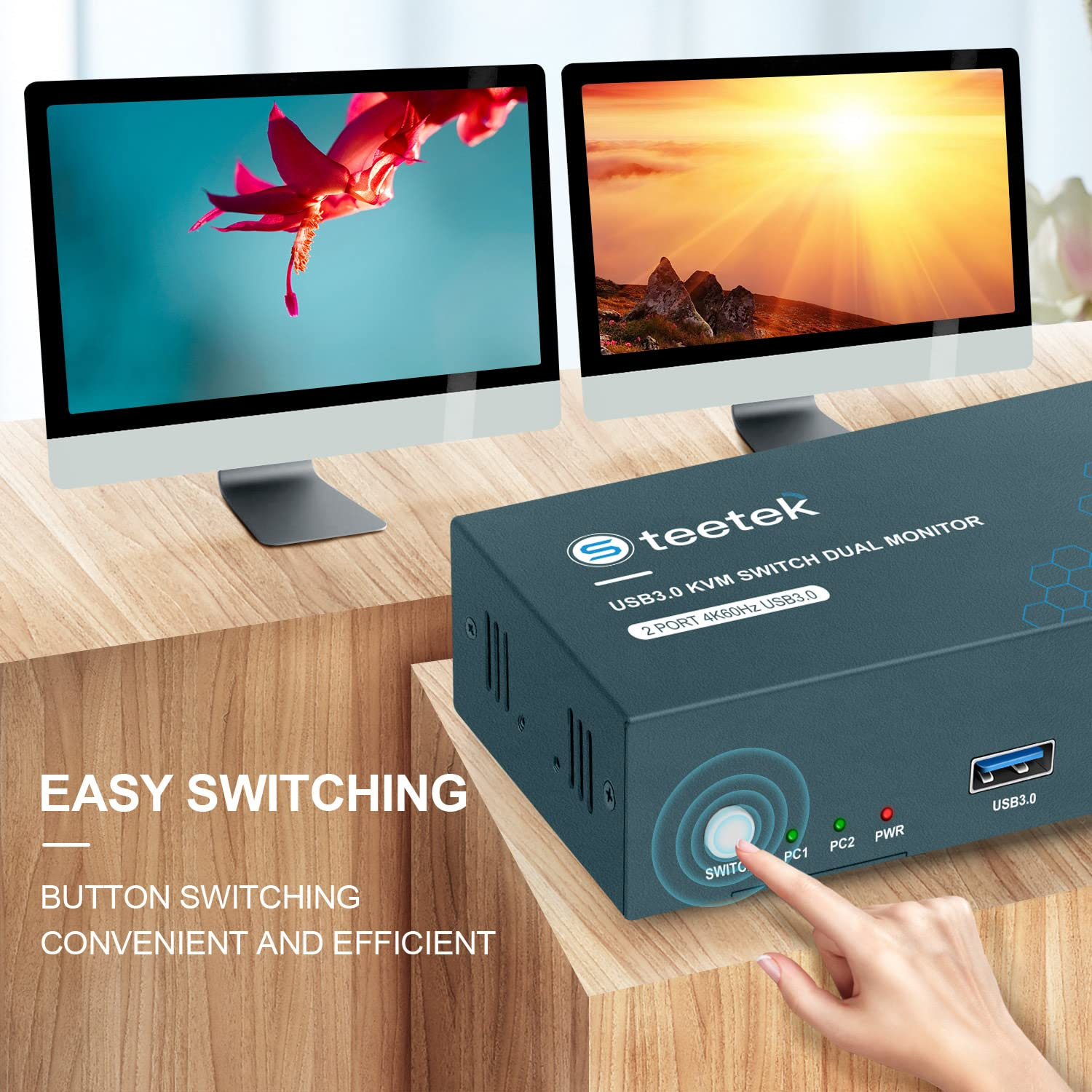 محوّل Steetek USB3.0 KVM لشاشتين – بدقة 4K وبمنفذي USB 3.0