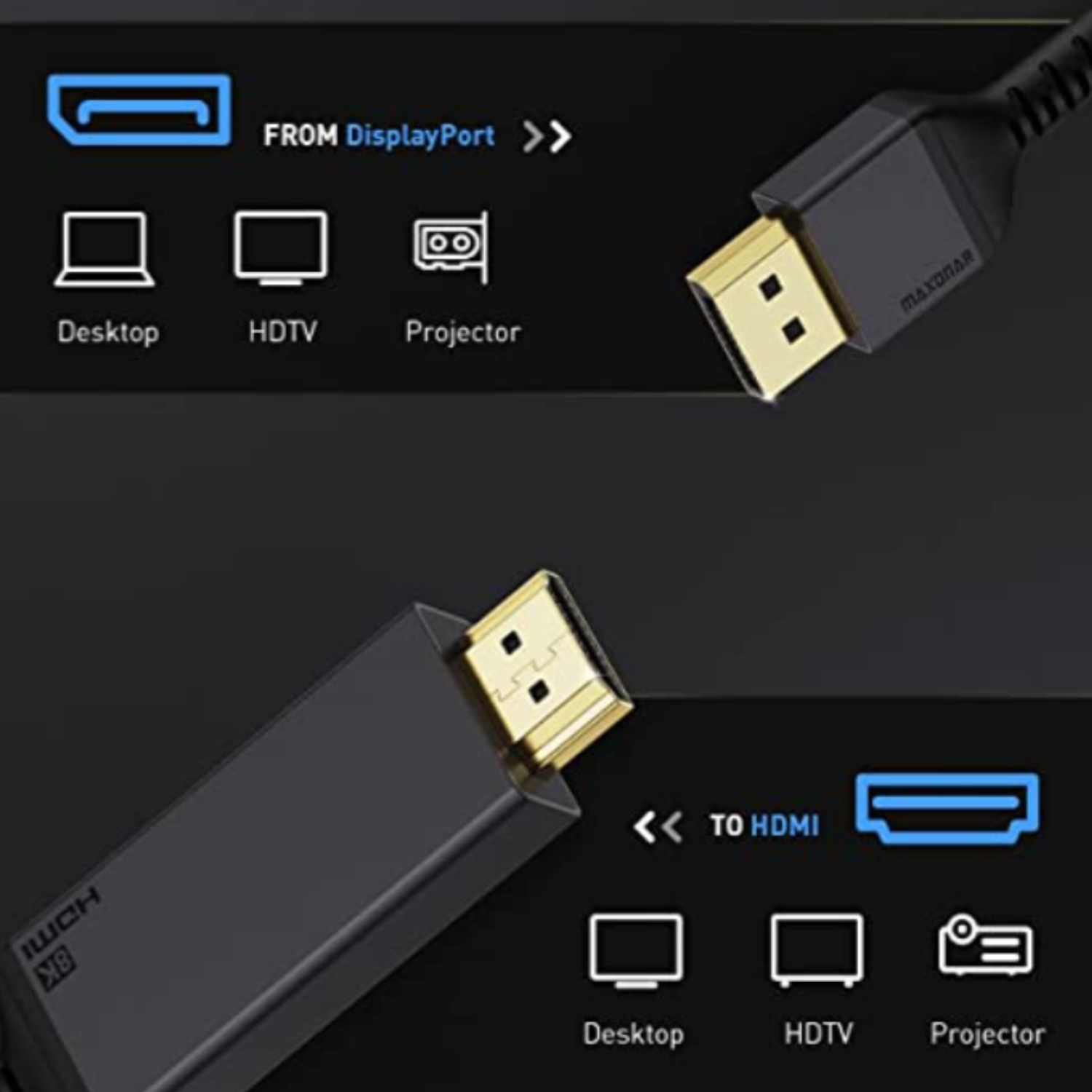 كيبل DisplayPort - Maxonar إلى HDMI