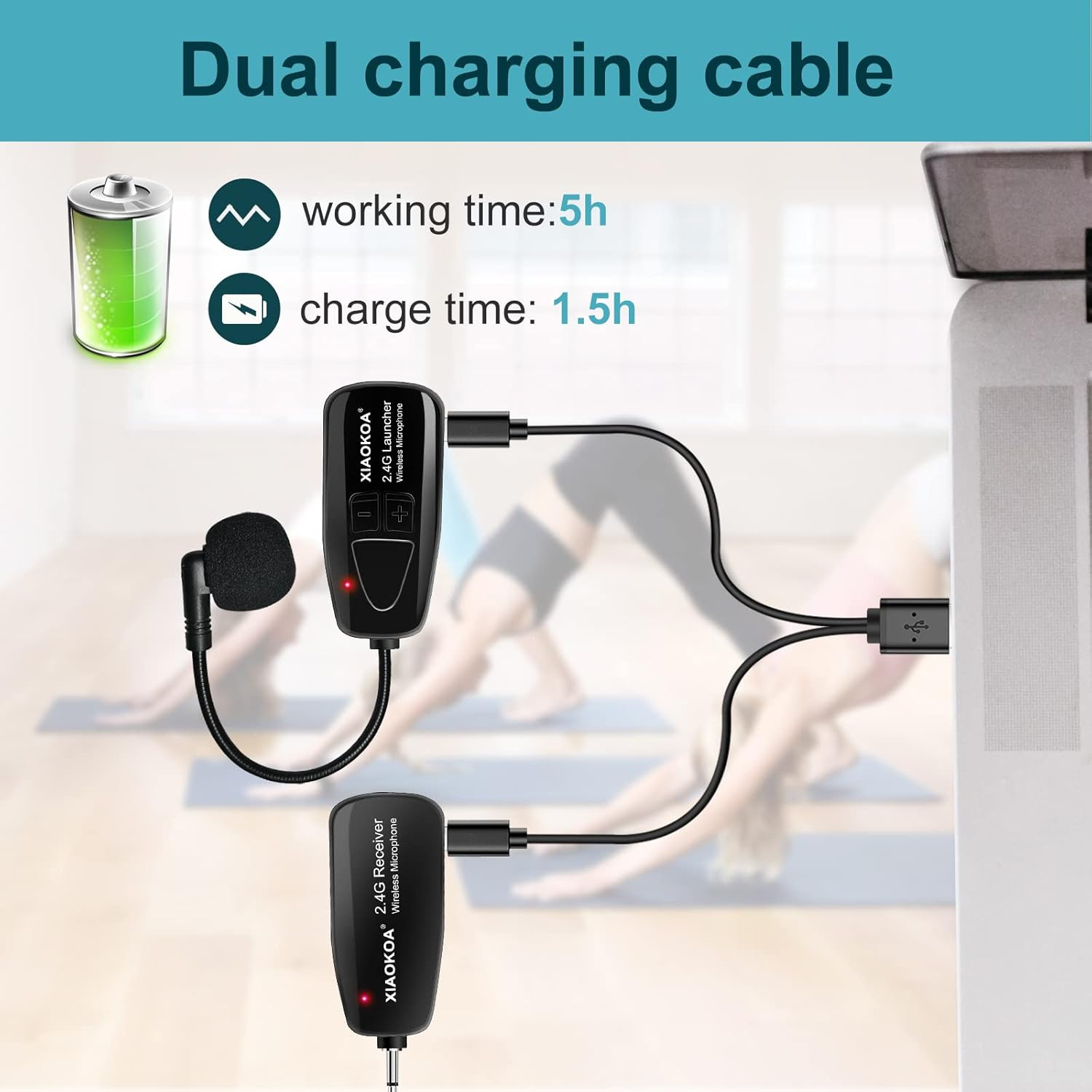 ميكروفون XIAOKOA اللاسلكي بتقنية 2.4G