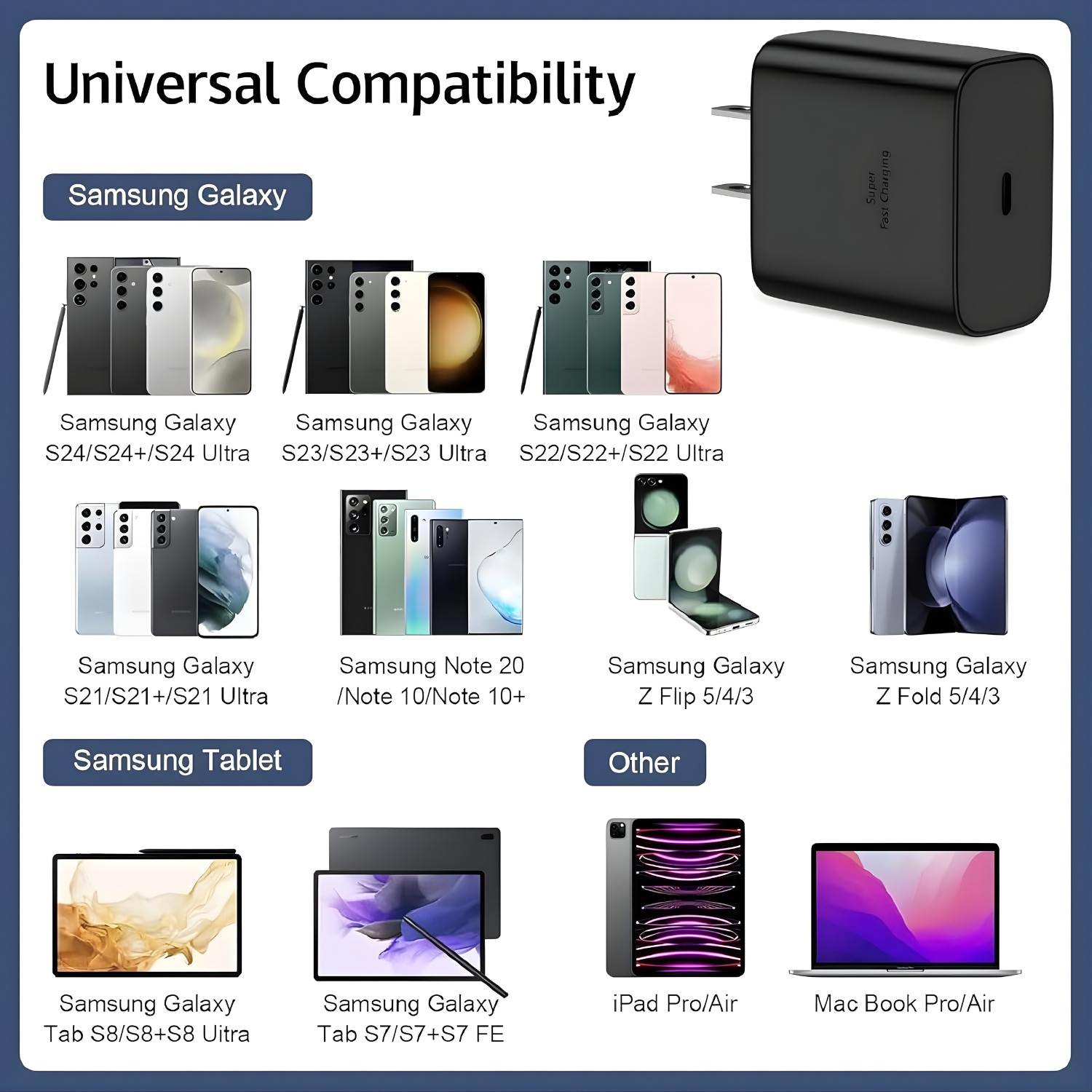 شاحن فائق السرعة 45 واط USB-C مع كيبل شحن نوع C (طول 1.8 متر)