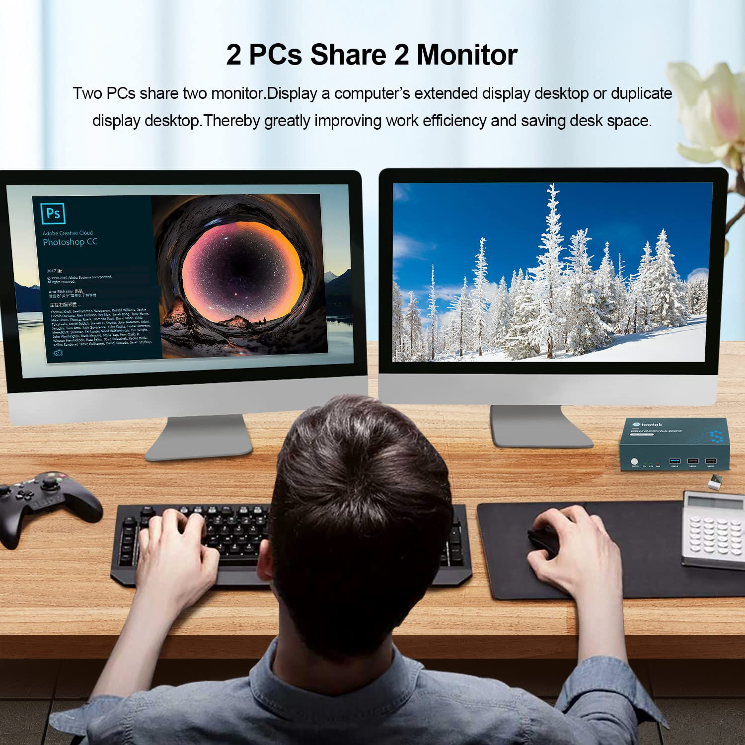 محوّل Steetek USB3.0 KVM لشاشتين – بدقة 4K وبمنفذي USB 3.0