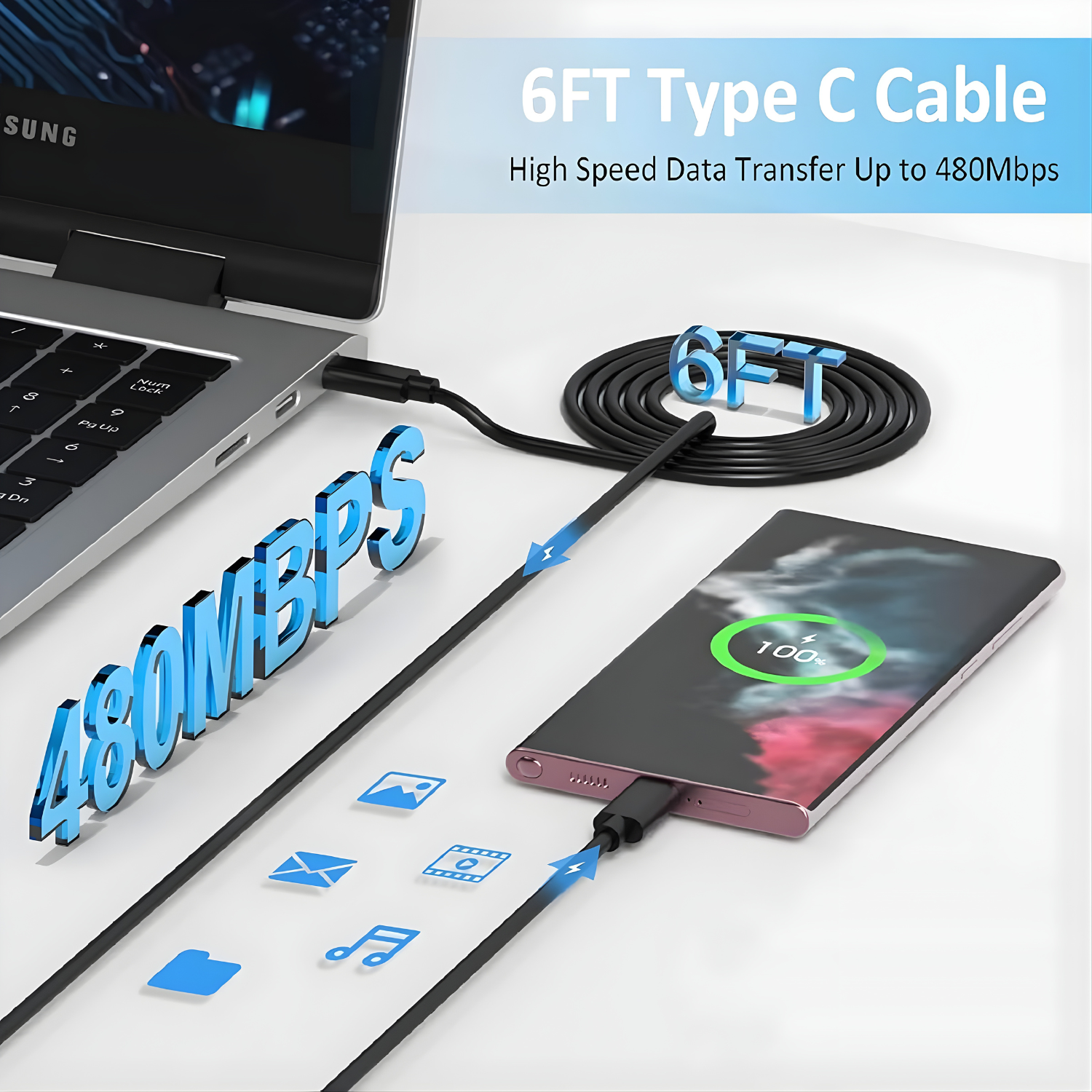 شاحن فائق السرعة 45 واط USB-C مع كيبل شحن نوع C (طول 1.8 متر)