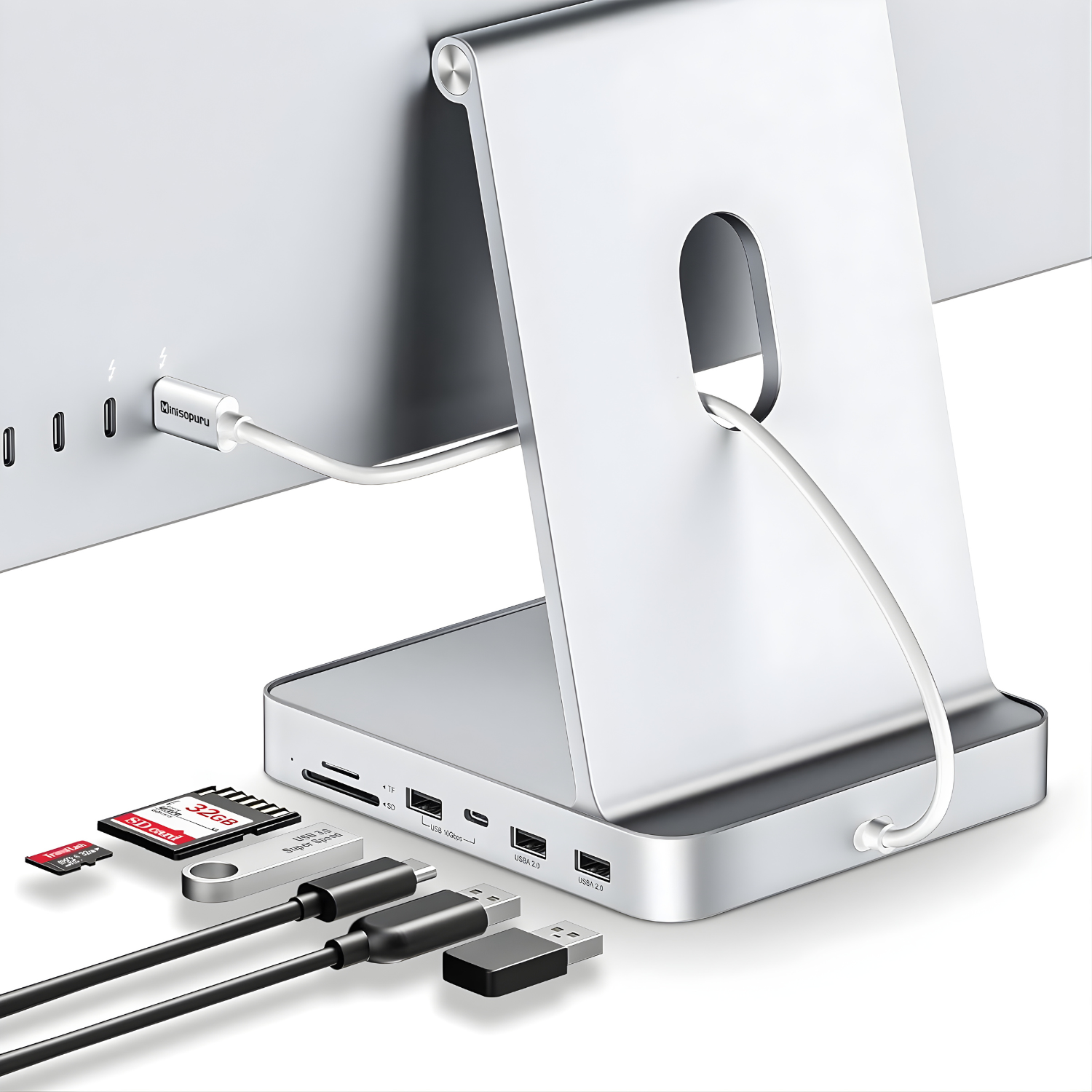 محطة التوصيل Minisopuru USB-C Hub لجهاز iMac 24 بوصة 2021 2023 2024