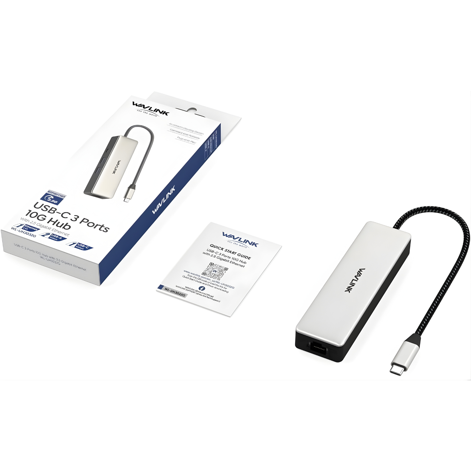 محوّل شبكة وUSB Hub بسرعة 10Gbps Wavlink USB-C to Ethernet 2.5G –