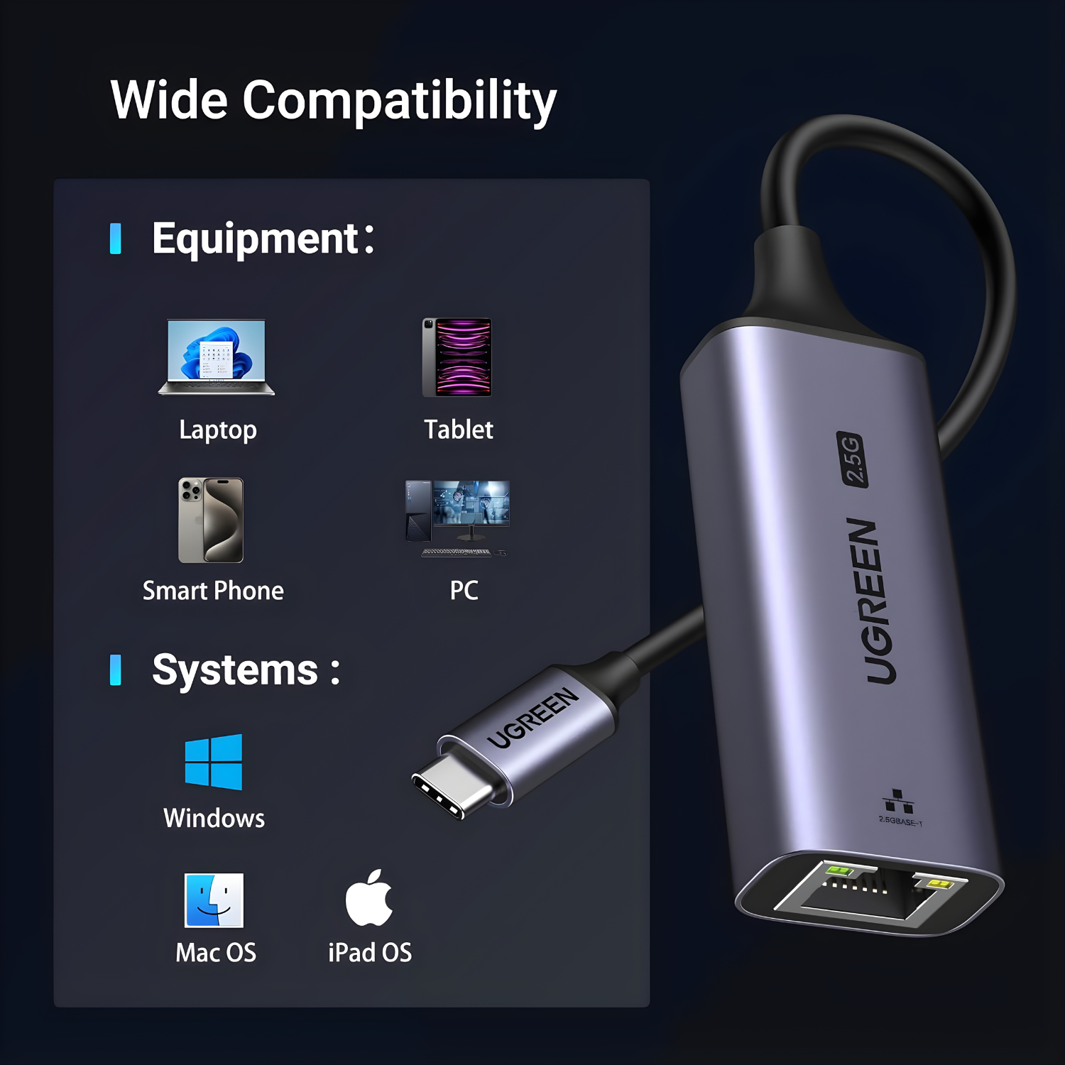 محول UGREEN USB-C إلى Ethernet بسرعة 2.5G