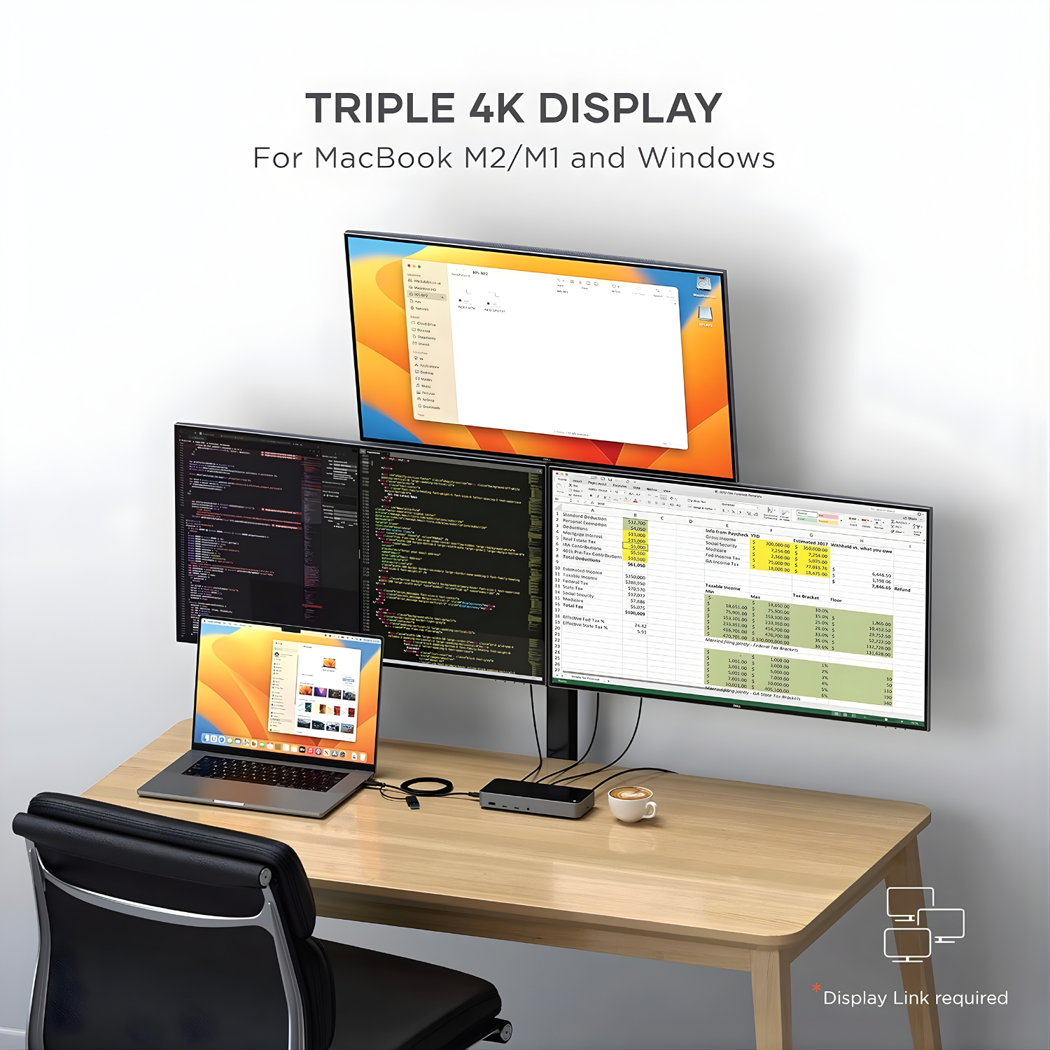 SATECHI Triple 4K Docking Station – قاعدة توسعة 13×1 لدعم ثلاث شاشات 4K مع 100W PD