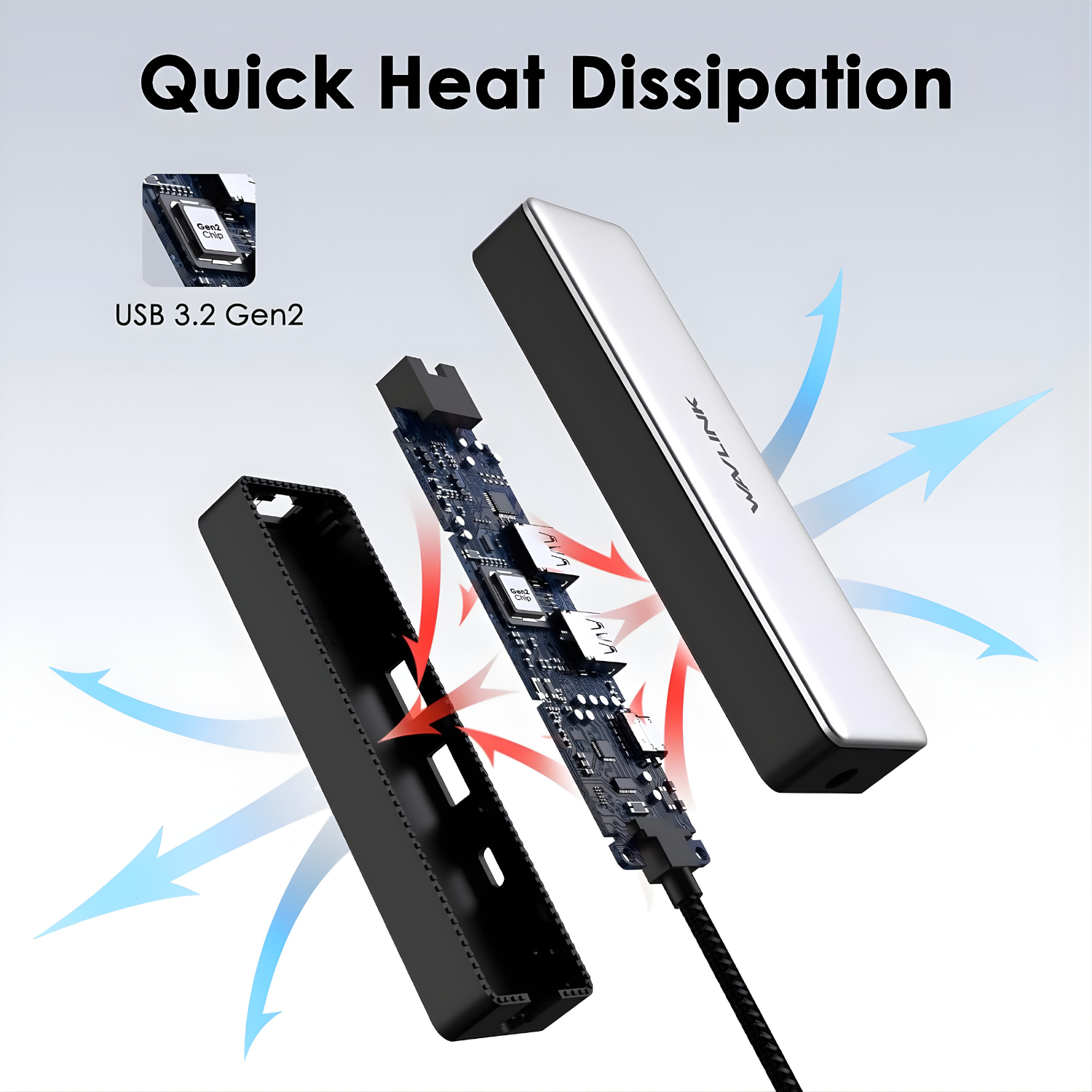 محوّل شبكة وUSB Hub بسرعة 10Gbps Wavlink USB-C to Ethernet 2.5G –