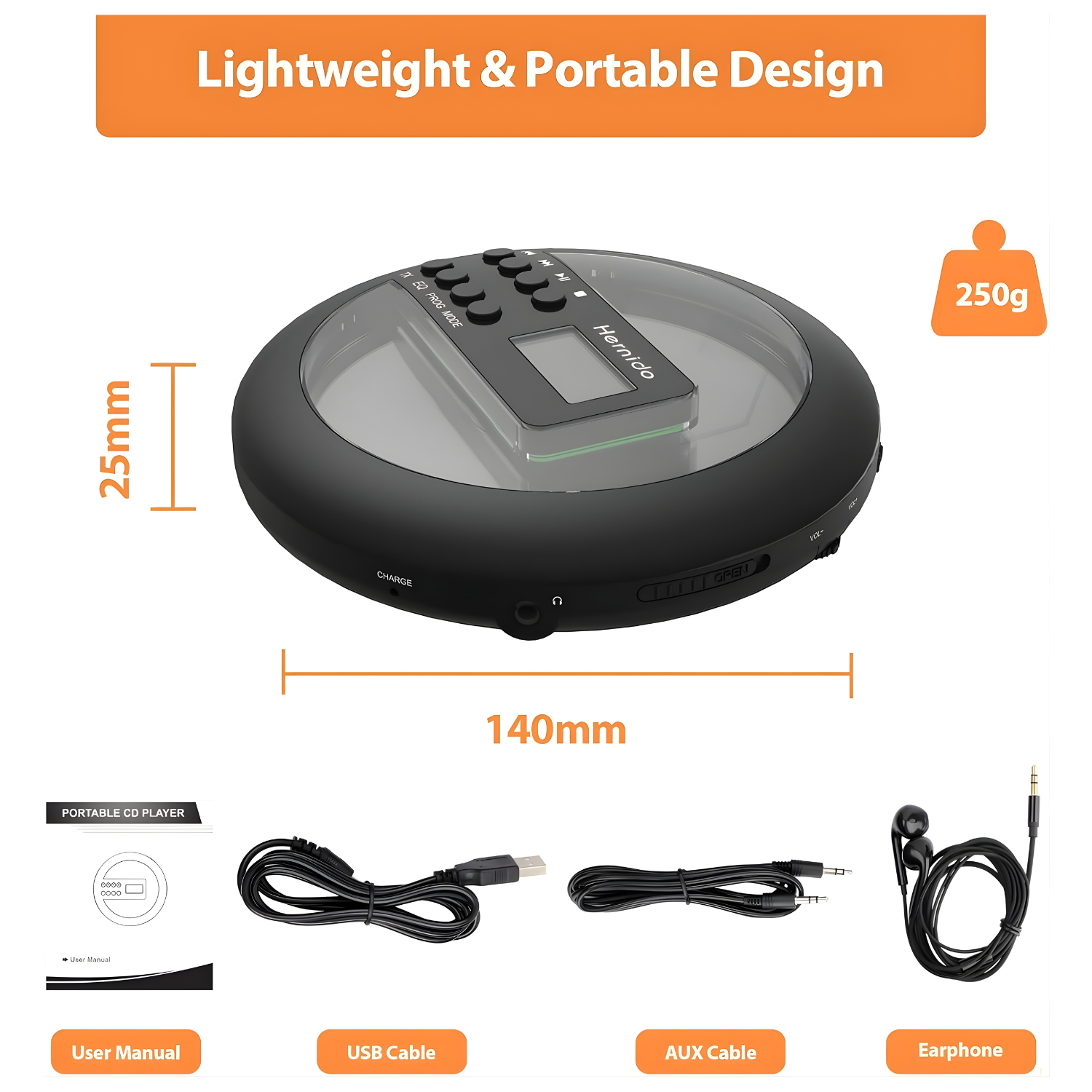 مشغّل CD محمول للسيارة تشغيل لاسلكي عبر FM أو AUX