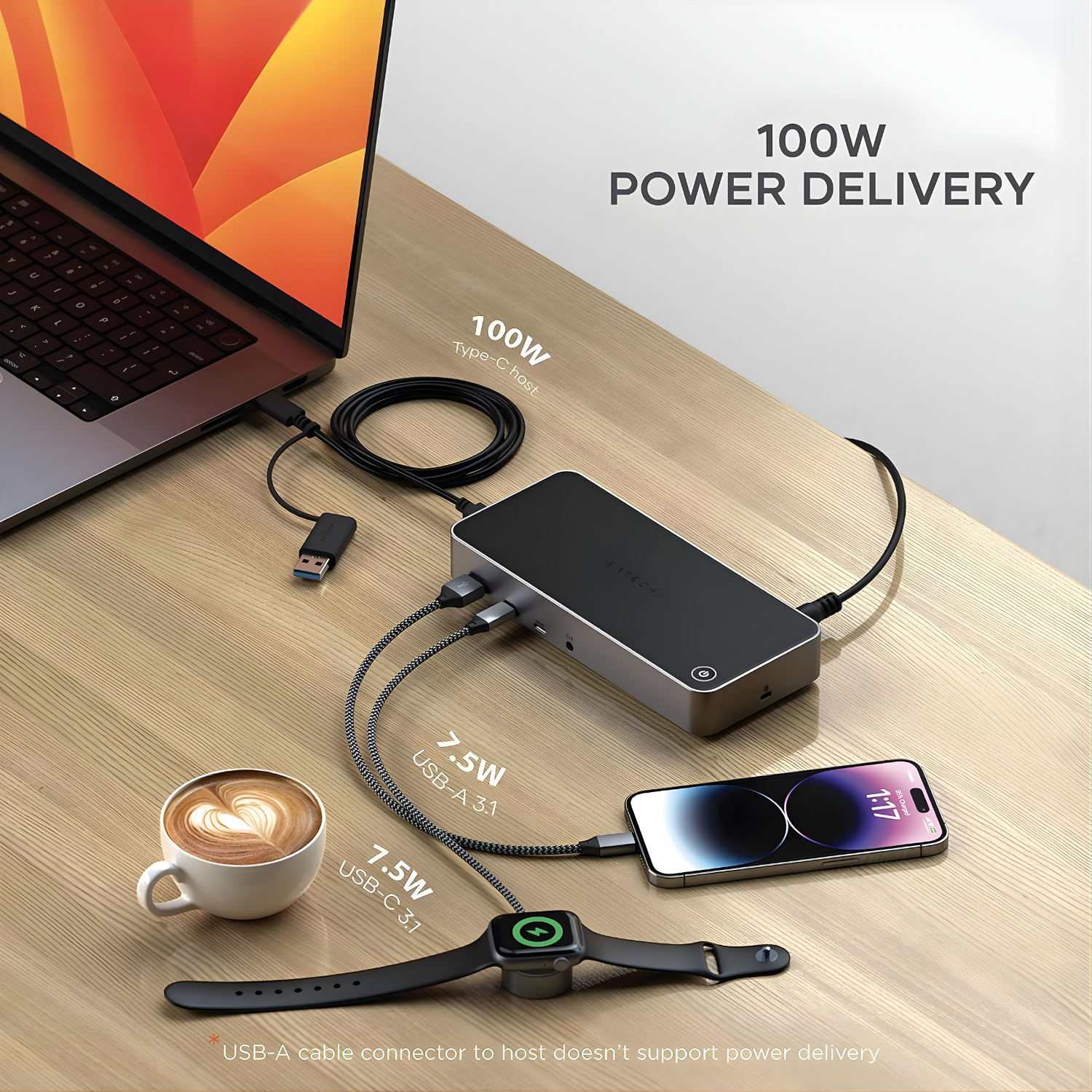 SATECHI Triple 4K Docking Station – قاعدة توسعة 13×1 لدعم ثلاث شاشات 4K مع 100W PD