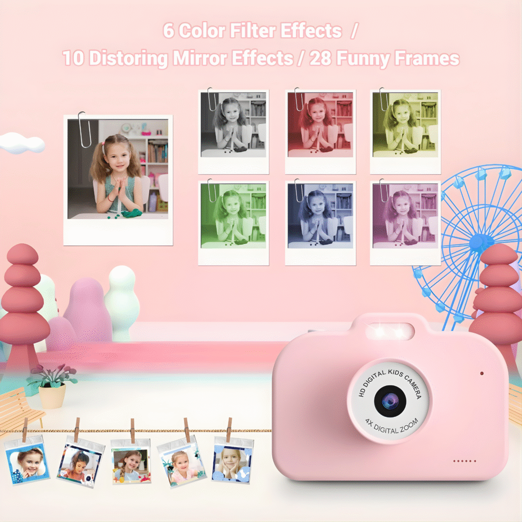 كاميرا أطفال رقمية مع ذاكرة 32GB – شاشة 2 إنش، تصوير 1080P، عدستين، USB-C، ألعاب مدمجة وتأثيرات ممتعة