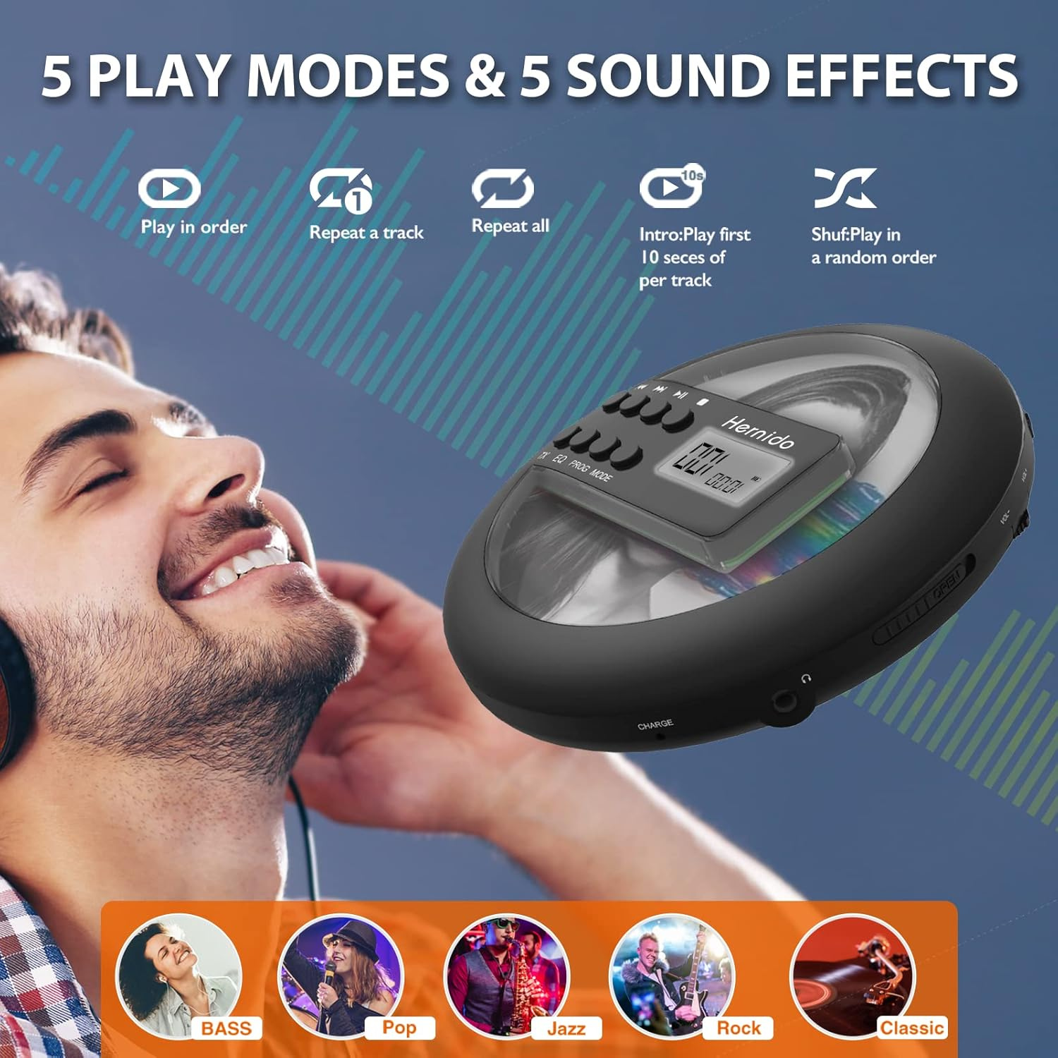 مشغّل CD محمول للسيارة تشغيل لاسلكي عبر FM أو AUX