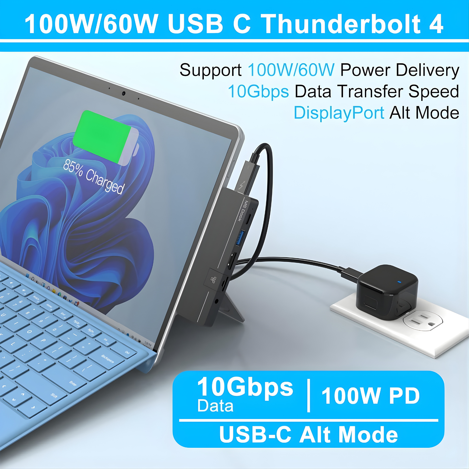 محطة توصيل Rocketek 8 في 1 لجهاز Microsoft Surface Pro 8 / Pro 9 / Pro X