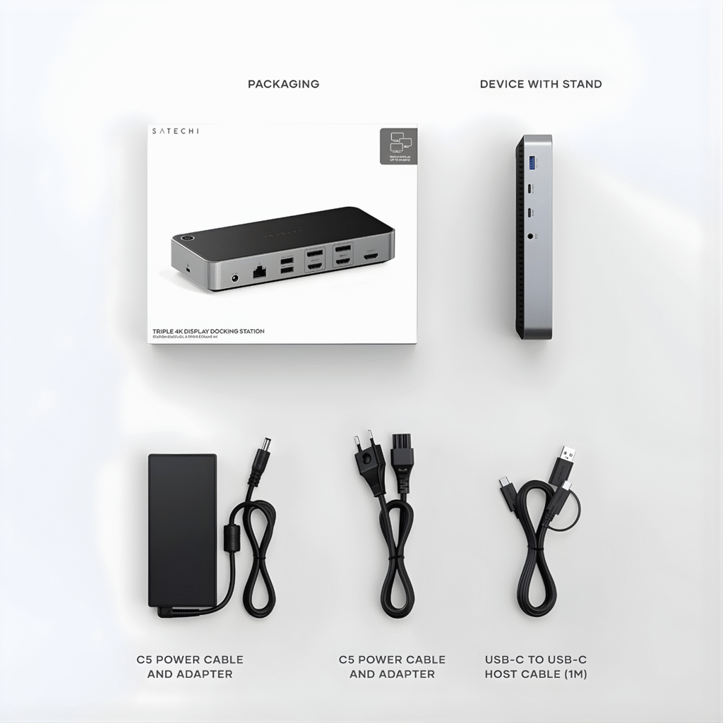 SATECHI Triple 4K Docking Station – قاعدة توسعة 13×1 لدعم ثلاث شاشات 4K مع 100W PD