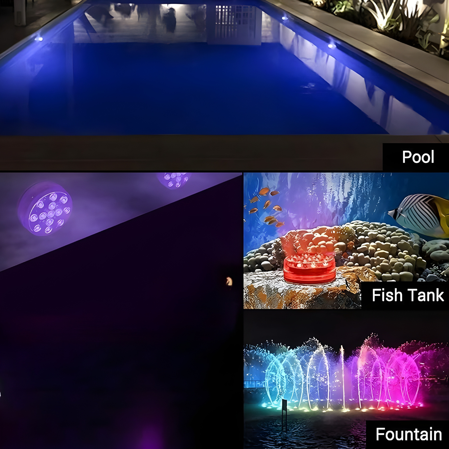 LOFTEK – إضاءة LED غاطسة للمسابح مع ريموت، مغناطيس وسكشن، 16 لون متغيّر – 13 LED قوية | طقم 8 قطع