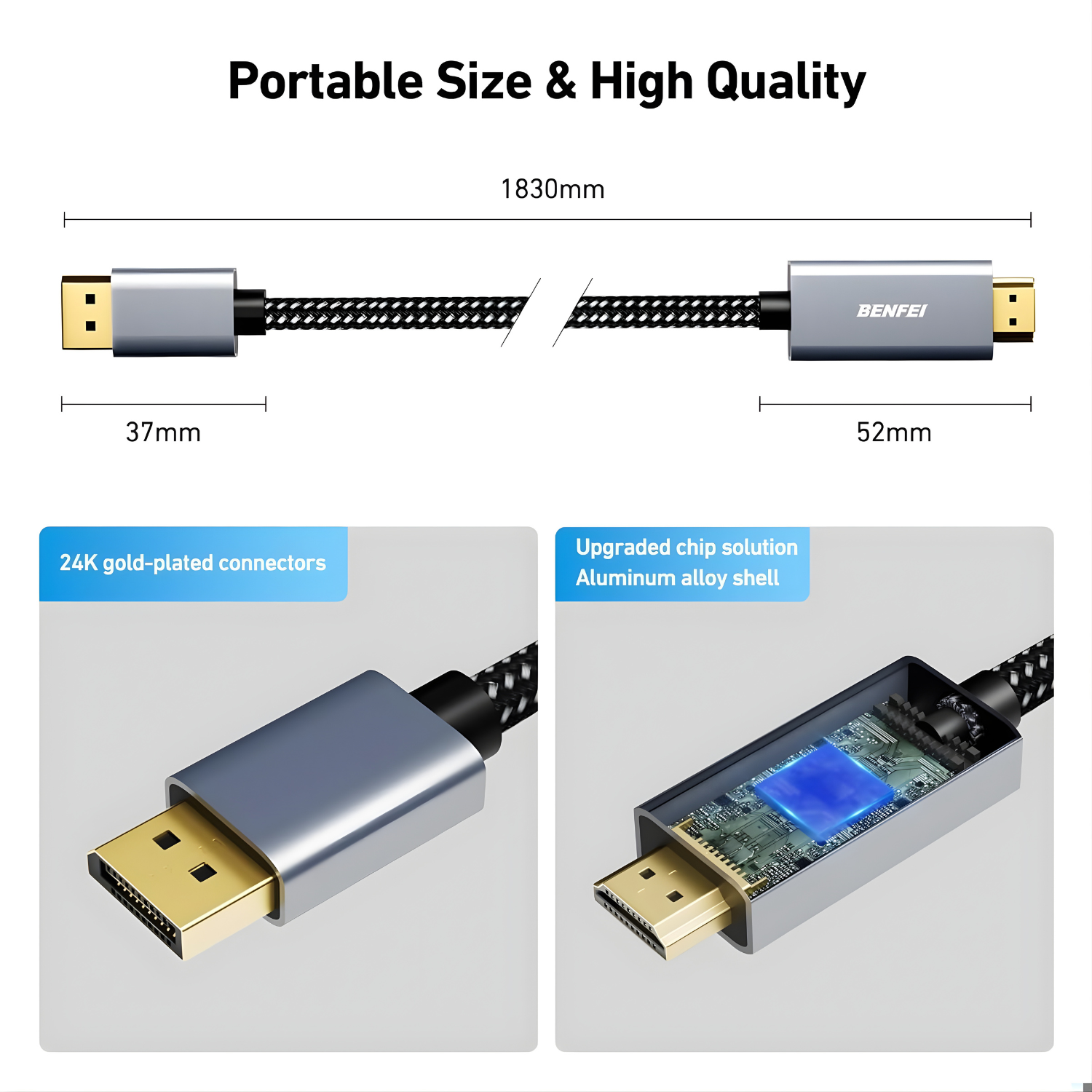 كيبل BENFEI DisplayPort إلى HDMI – 4K أحادي الاتجاه