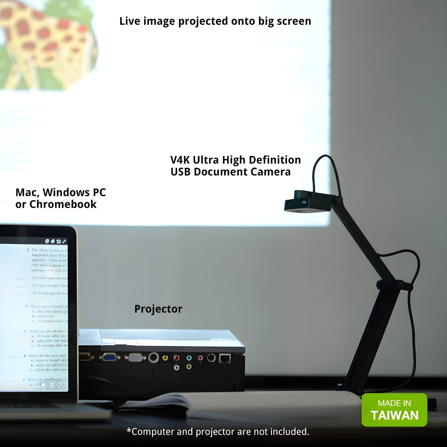 كاميرا المستندات IPEVO V4K بدقة فائقة 8 ميجابكسل — متوافقة مع Mac وWindows وChromebook