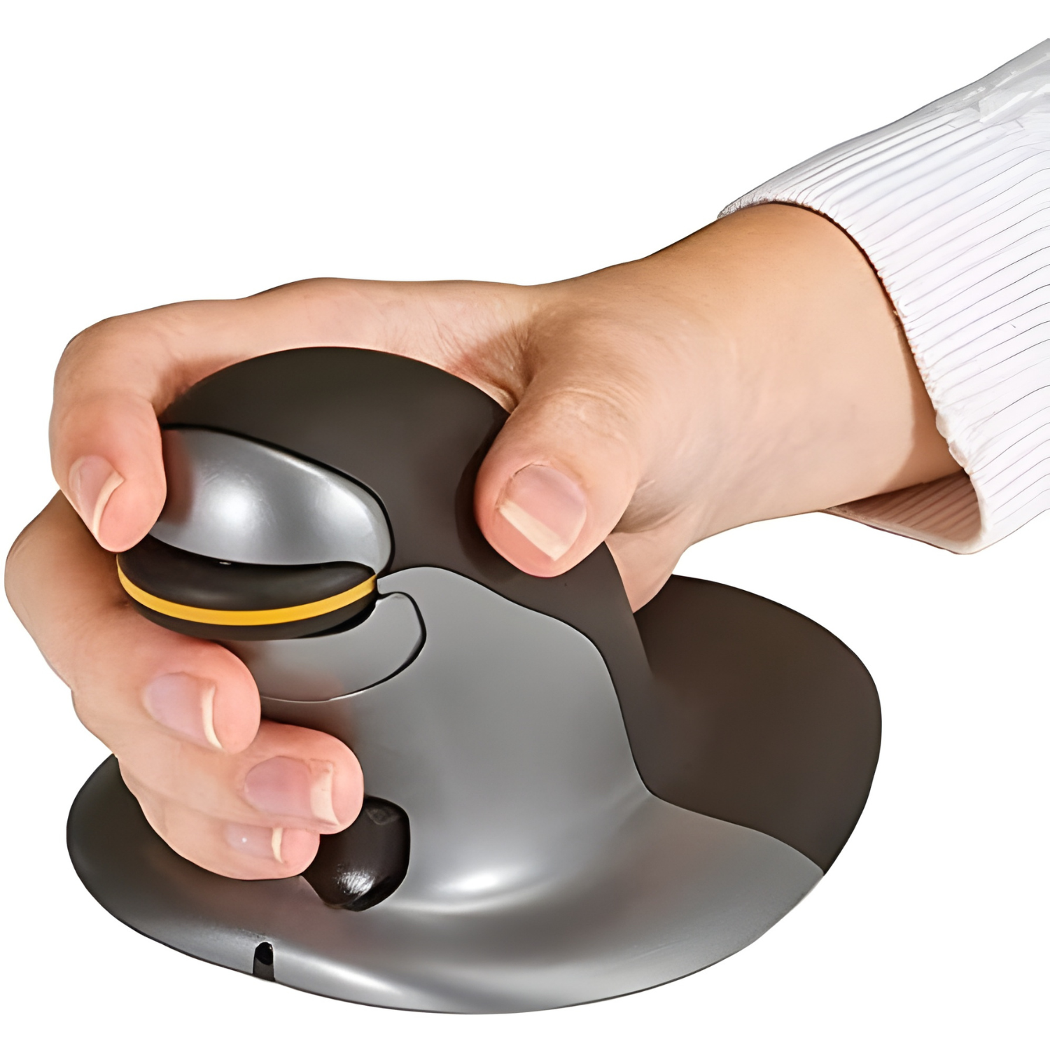 ماوس Posturite Penguin بتصميم عمودي مريح – سلكي USB، مناسب لليد اليمنى واليسرى، لتخفيف آلام RSI وتنميل اليد – حجم Medium (أسود/فضي)