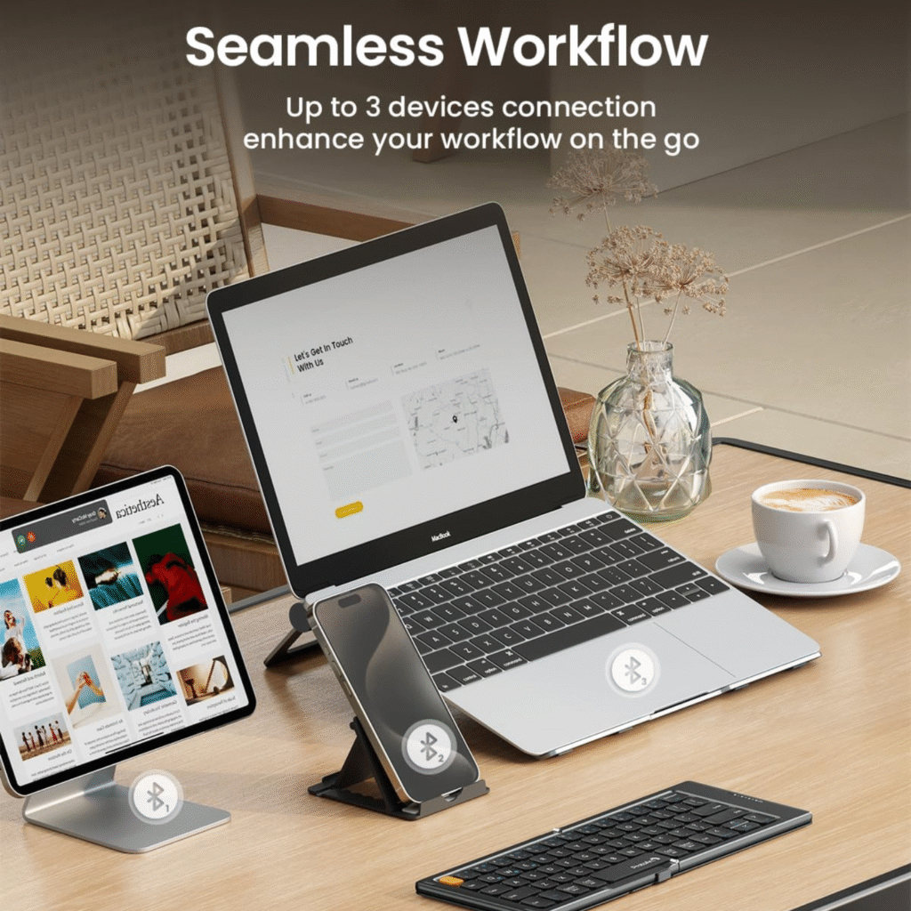 كيبورد محمول ProtoArc XK04 لوحة مفاتيح بروتو آرك قابلة للطي – صغيرة، محمولة، وعملية للسفر