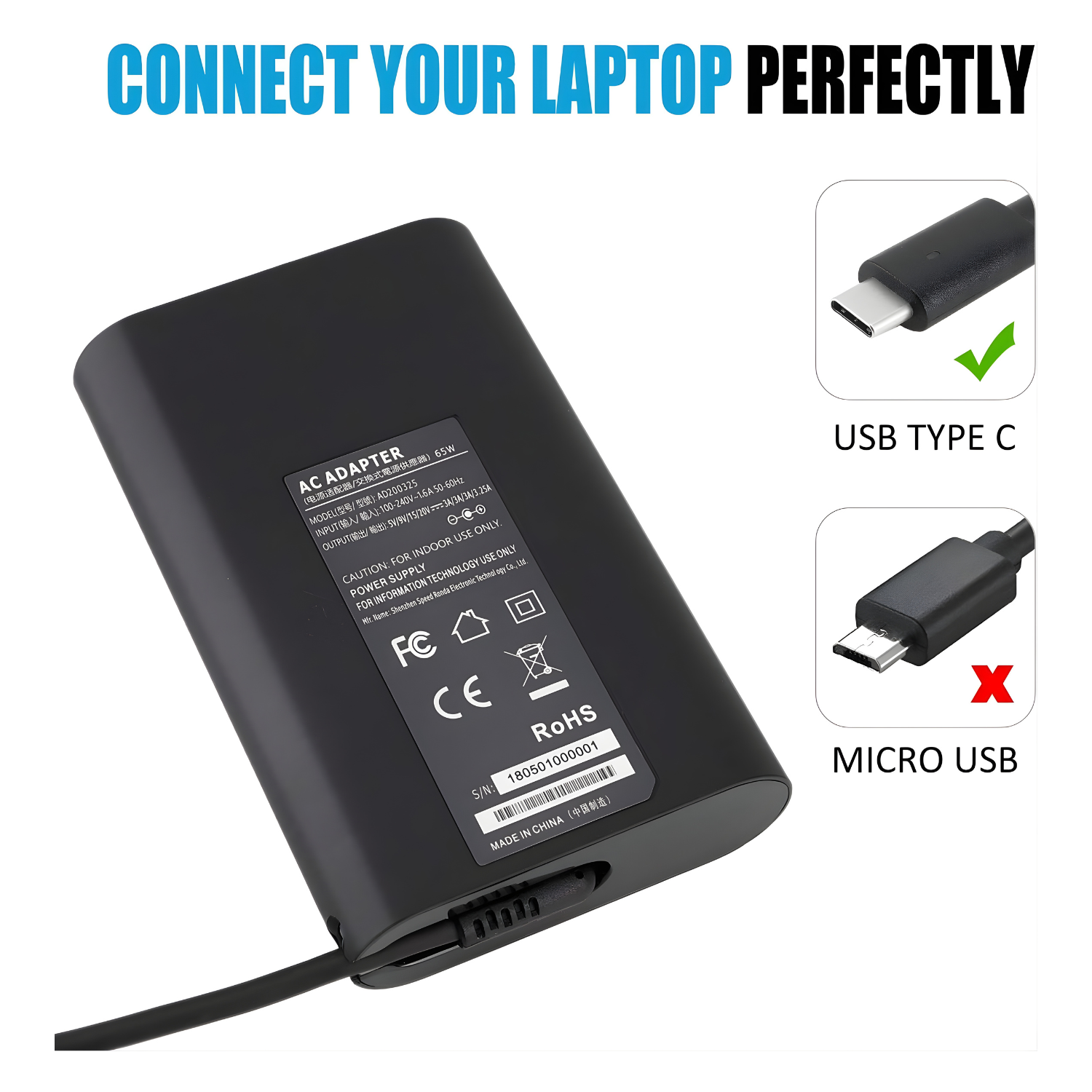 شاحن Dell Type-C أصلي بقوة 65W – سريع وآمن