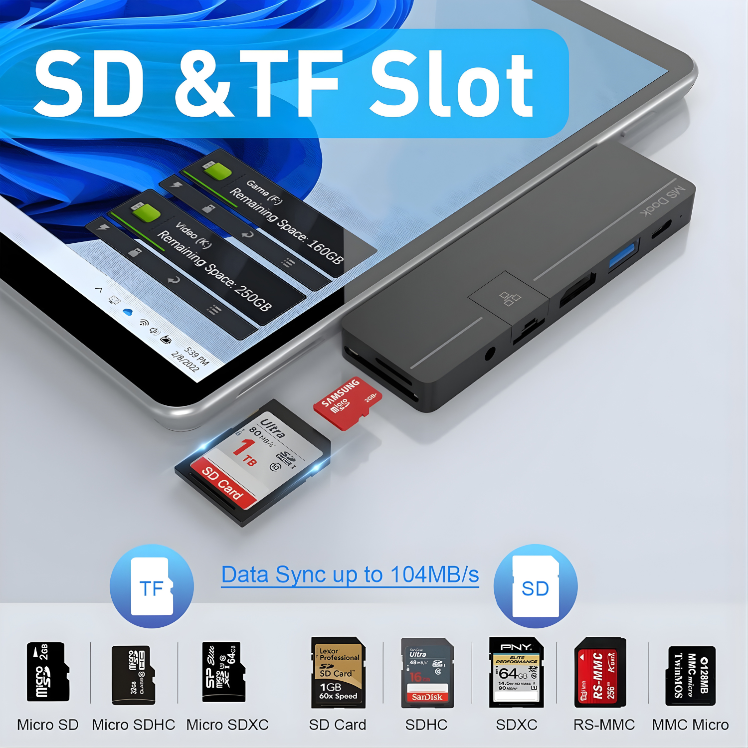 محطة توصيل Rocketek 8 في 1 لجهاز Microsoft Surface Pro 8 / Pro 9 / Pro X