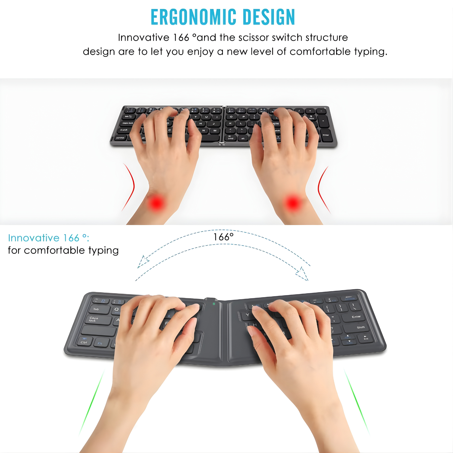 لوحة مفاتيح MoKo القابلة للطي بلوتوث لاسلكية، رفيعة جدًا، قابلة للشحن،