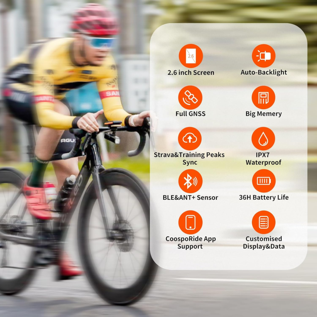  كمبيوتر دراجة GPS COOSPO BC200 – شاشة ملونة 2.6 إنش مع بلوتوث و ANT+