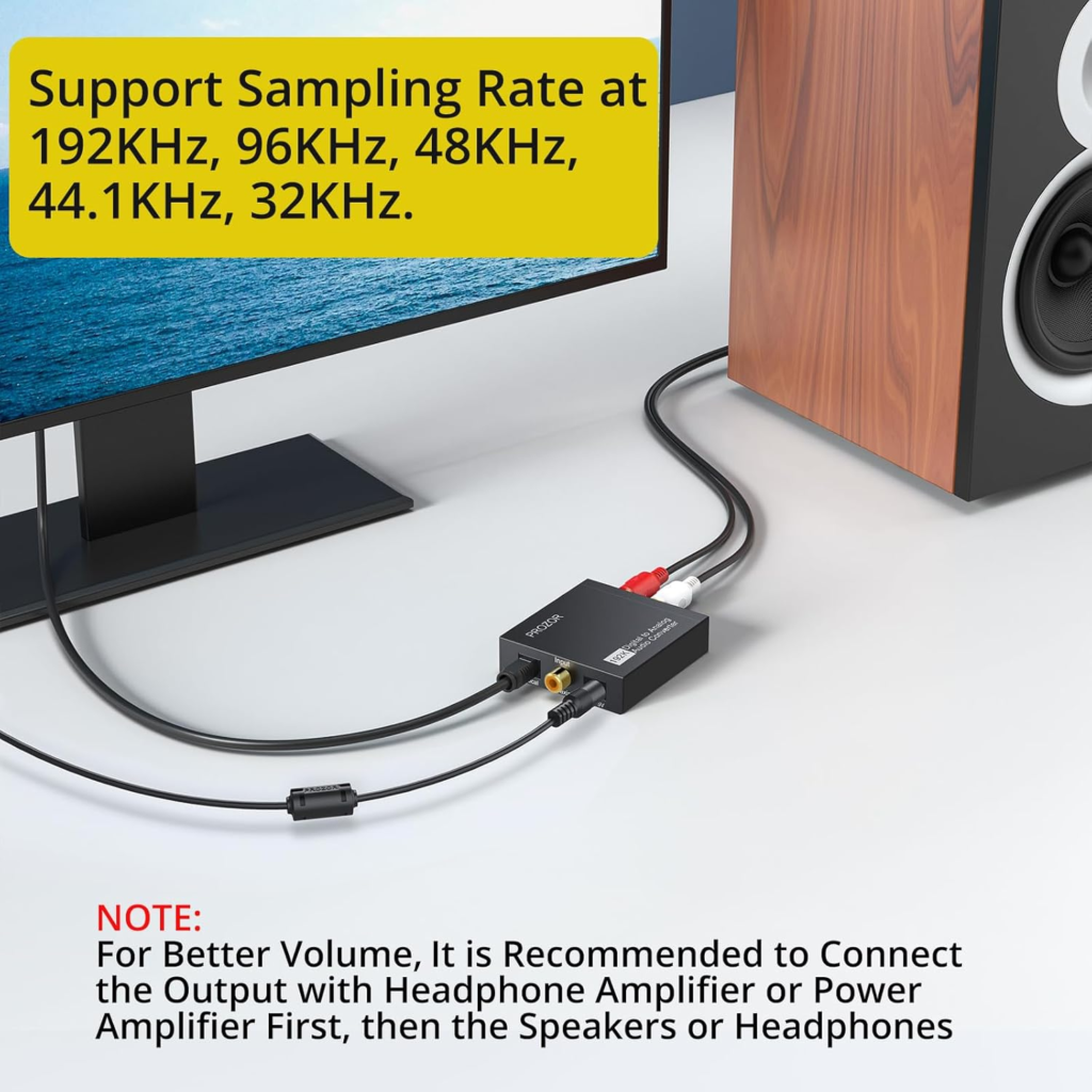 محول الصوت PROZOR DAC Converter 192kHz من رقمي إلى تناظري (Optical / Coaxial إلى RCA & 3.5mm)